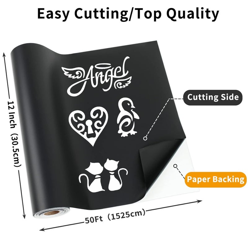 Huaxing Matte Black Permanent Vinyl, 12" x 50FT Permanent Adhesive Vinyl Roll for All Cutting Machines, Signs, Craft Die Cutters - Image 2